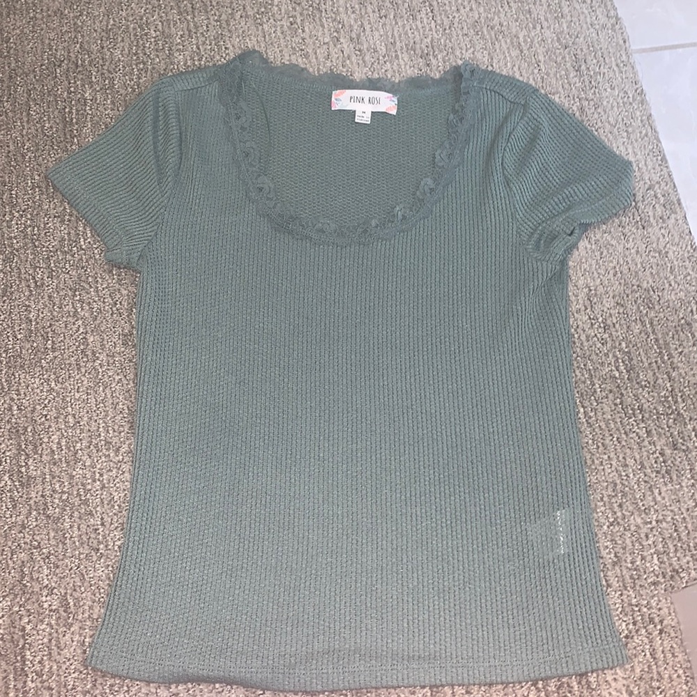 M cute casual pine green lace shirt